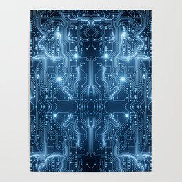 Circuit Board Glow Dark Blue 3D Printed Mother Board Poster