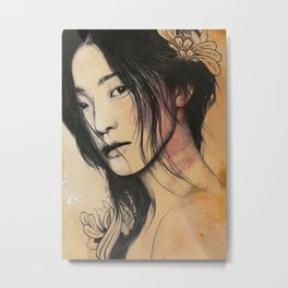 Stoic II | japanese woman with mandalas Metal Print | Portrait, Doodling, Pencil, Asian, Doodle, People, Drawing, Sketch, Esotic, Streetart 