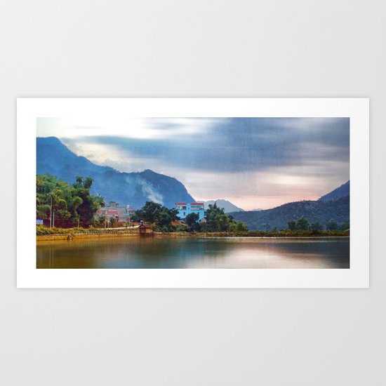 Painted Blue House Landscape Art Print