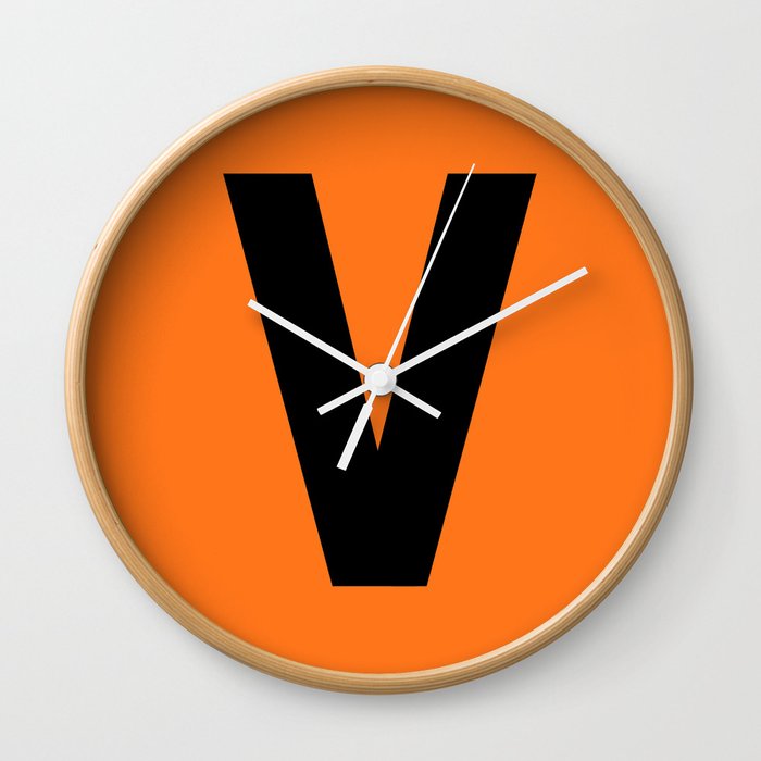 Letter V (Black & Orange) Wall Clock