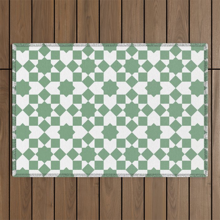 Islamic style geometrics sage green pattern Outdoor Rug