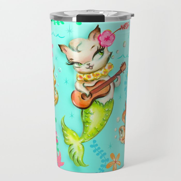 Mermaid Cat with Ukulele Travel Mug