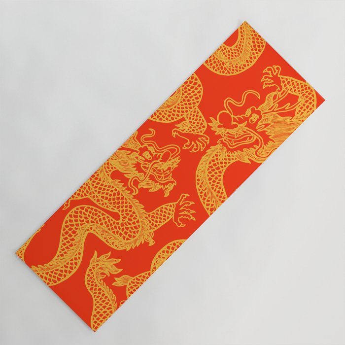 Red and Gold Battling Dragons Yoga Mat