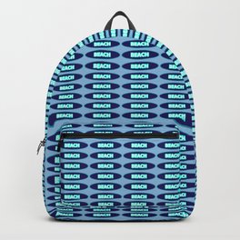 Beach Word in Dark Blue Oval Pattern with Pale Blue Background Backpack