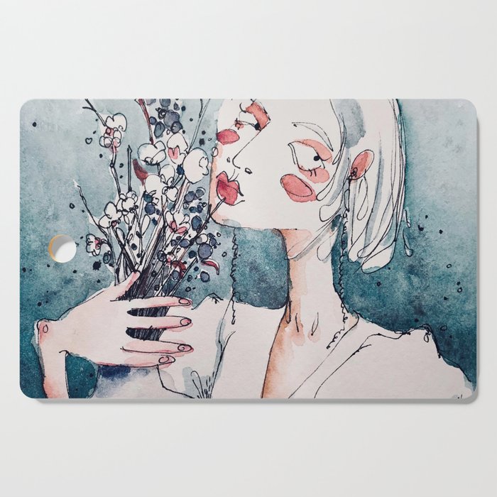 The Lady With Vase Cutting Board