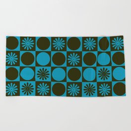 Retro Checkered Pattern (Muted Blue / Dark Green) Beach Towel | Curated, Vintage, Mid Century, Simple, Ellipse, Checkered, Minimal, Plaid, Checks, Gingham 