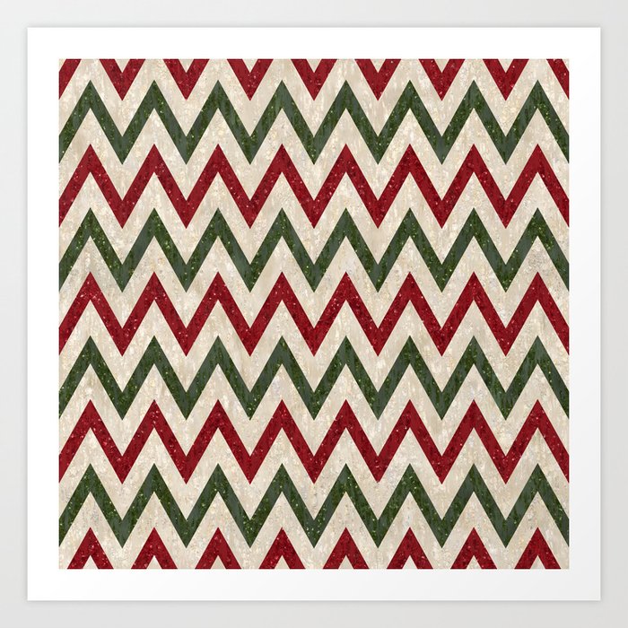Traditional Retro Zig Zag Christmas Pattern with Faux Glitters Art Print