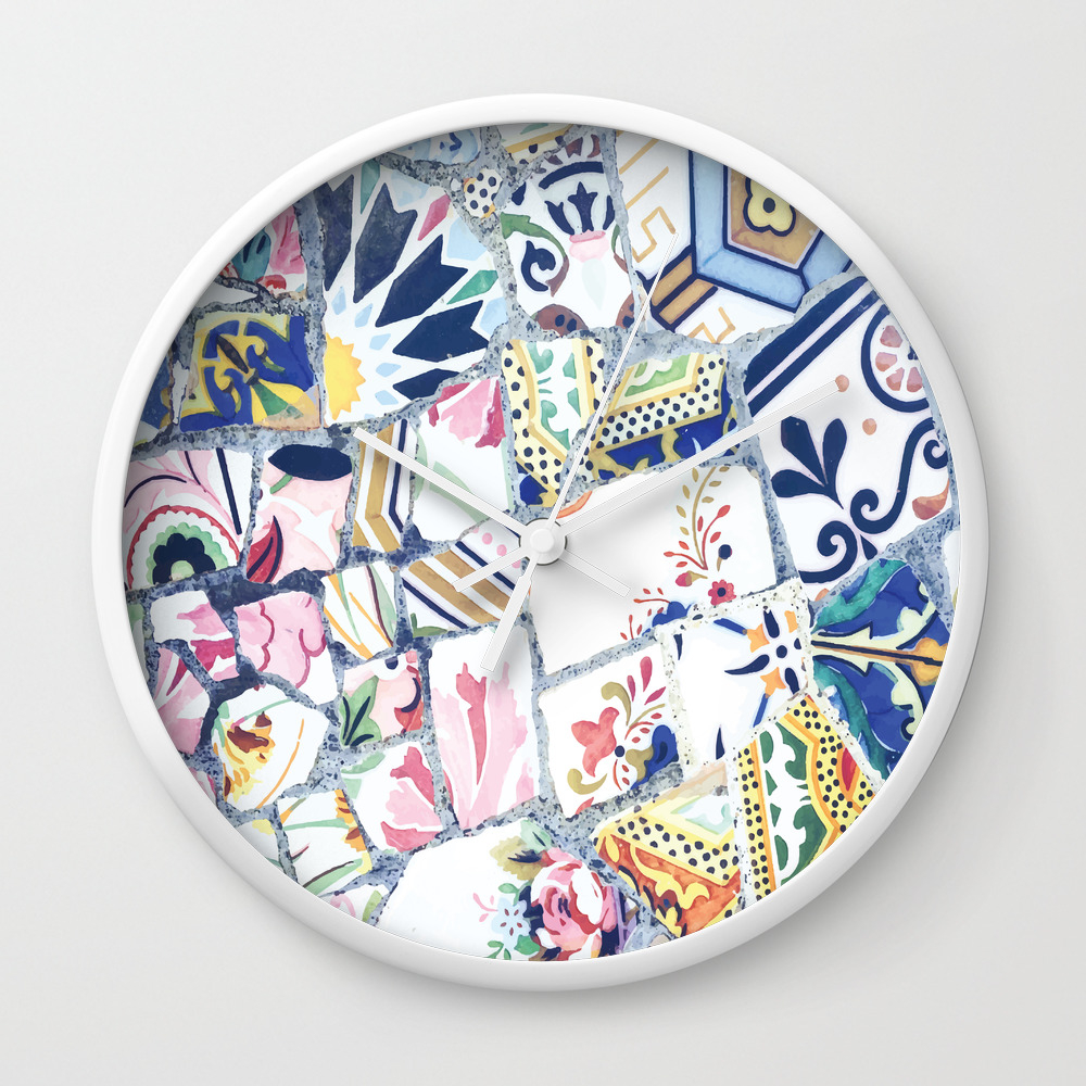 Gaudi Park Guell Mosaic Wall Clock By Aterkaderk Society6