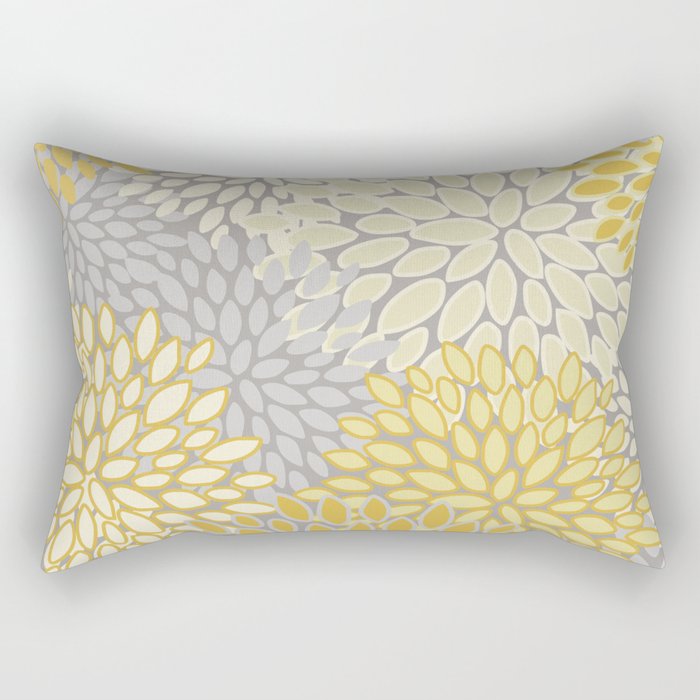 Floral Prints, Soft Yellow and Gray, Modern Print Art Rectangular Pillow
