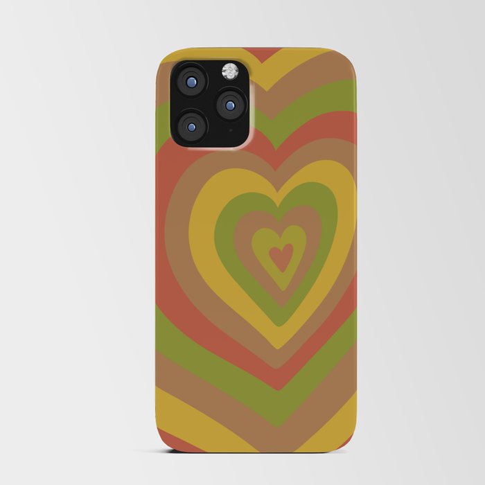 Retro Groovy Love Hearts - red yellow green brown iPhone Card Case