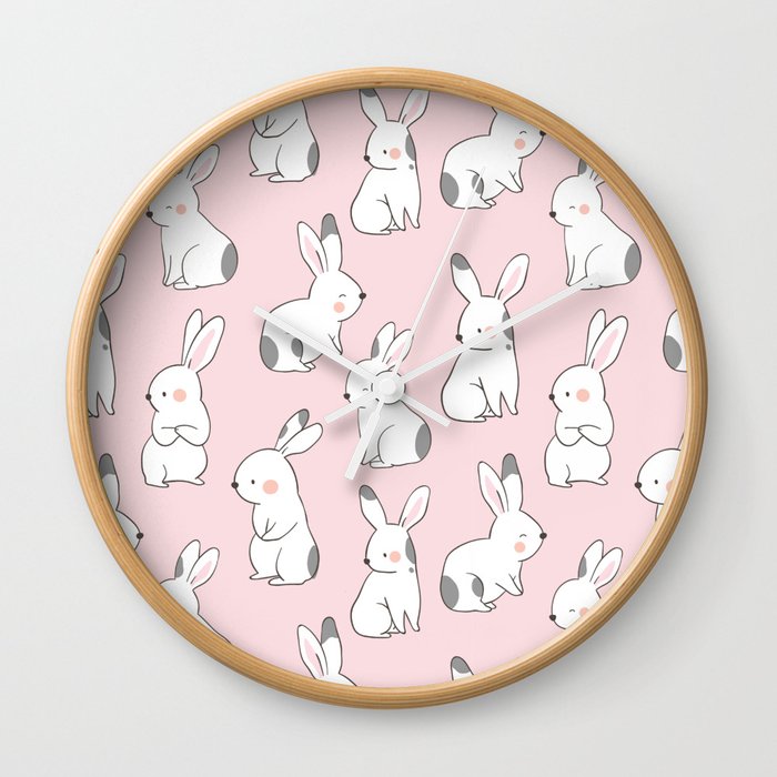 Cute Bunny Rabbits - Pink Wall Clock