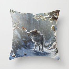 Friends: Wolf & Squirrel in Winter Throw Pillow