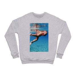 Active Woman Swimming in Transparent Blue Sea, Underwater Woman  in the Tropical Sea, summer vacatio Crewneck Sweatshirt