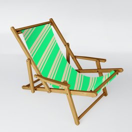 [ Thumbnail: Tan & Green Colored Striped Pattern Sling Chair ]