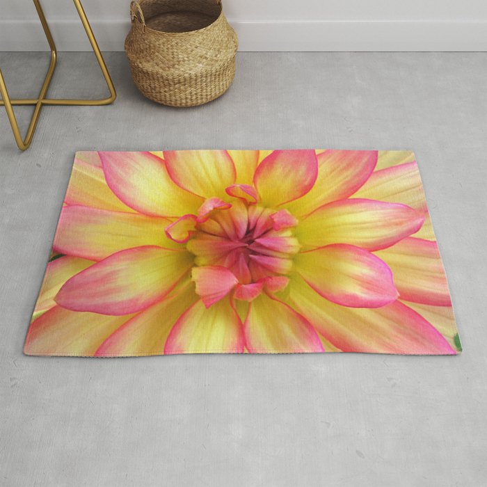 Pink And Yellow Dahlia Flower Nature Macro Photography Rug By Ekphotoart