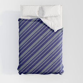 [ Thumbnail: Midnight Blue & Slate Gray Colored Striped Pattern Comforter ]