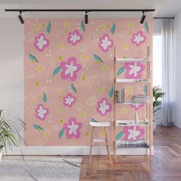 70's Floral Peace Face Wall Mural