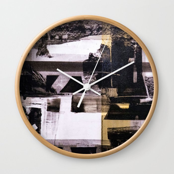 Black + White Abstract Brushstroke Collage Wall Clock