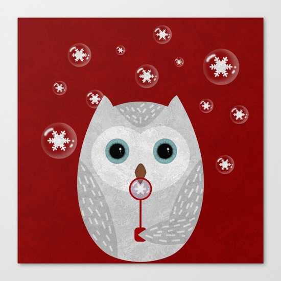 Christmas Owl Red Marble Canvas Print