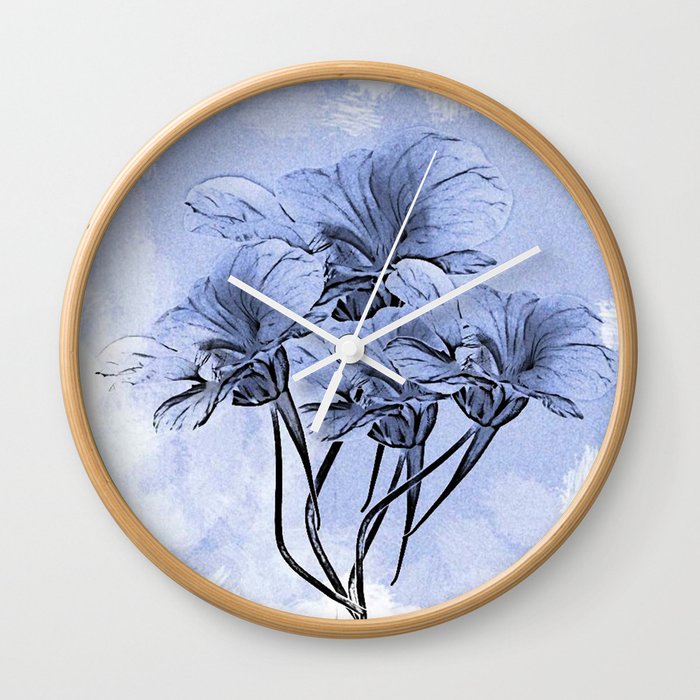 Painterly Blue Floral Wall Clock