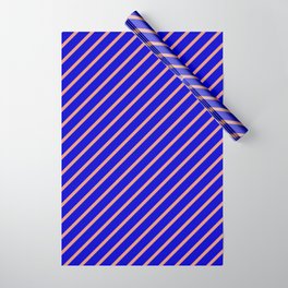 [ Thumbnail: Blue & Dark Salmon Colored Lines Pattern Wrapping Paper ]
