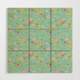 Blooms on Green Wood Wall Art