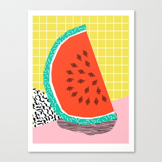 Dyno - watermelon throwback memphis 1980's retro style dots grid bright colorful modern hipster art Canvas Print