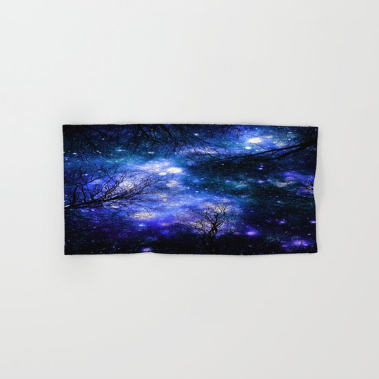 Black Trees Indigo Blue Teal Green Space Hand & Bath Towel