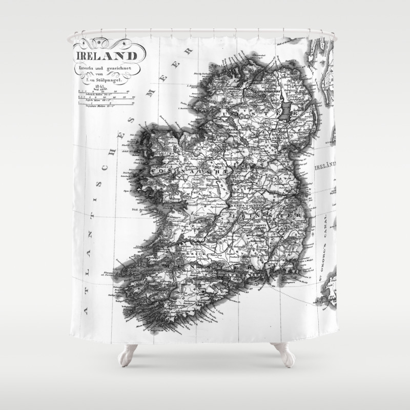 Vintage Black And White Ireland Map Shower Curtain By Mapmaker