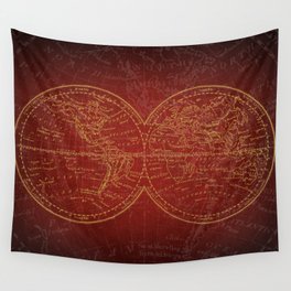 Antique Navigation World Map in Red and Gold Wall Tapestry