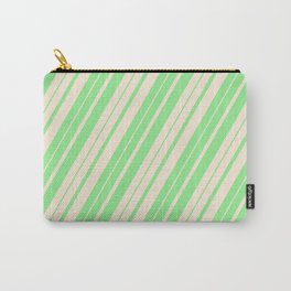 [ Thumbnail: Light Green & Beige Colored Stripes Pattern Carry-All Pouch ]