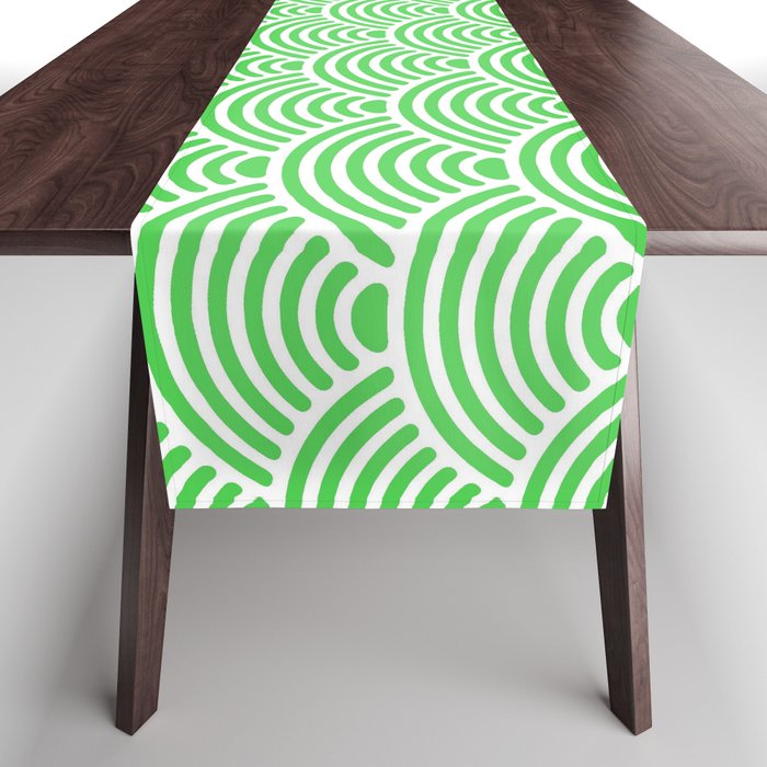 Japanese Waves (White & Green Pattern) Table Runner