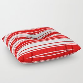[ Thumbnail: Light Cyan & Red Colored Pattern of Stripes Floor Pillow ]