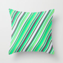 [ Thumbnail: Green, Light Green, Lavender, and Dim Gray Colored Stripes/Lines Pattern Throw Pillow ]