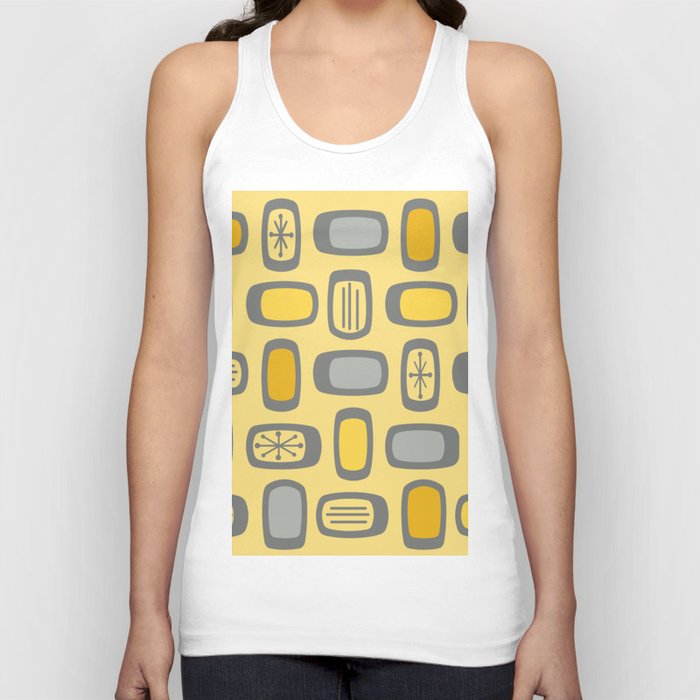 Midcentury MCM Rounded Rectangles Yellow Grey Tank Top