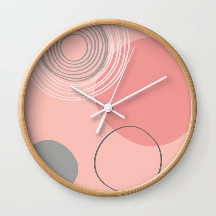 Abstract Circles and Rings in Pinks and Greys Wall Clock