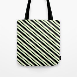 [ Thumbnail: Light Yellow, Dark Sea Green, Black, and Dim Gray Colored Striped Pattern Tote Bag ]