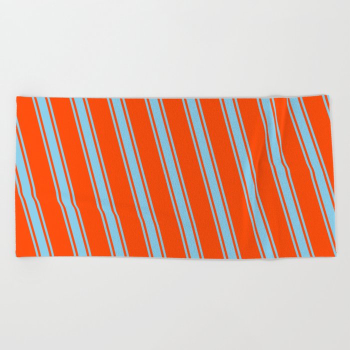 Red and Sky Blue Colored Pattern of Stripes Beach Towel