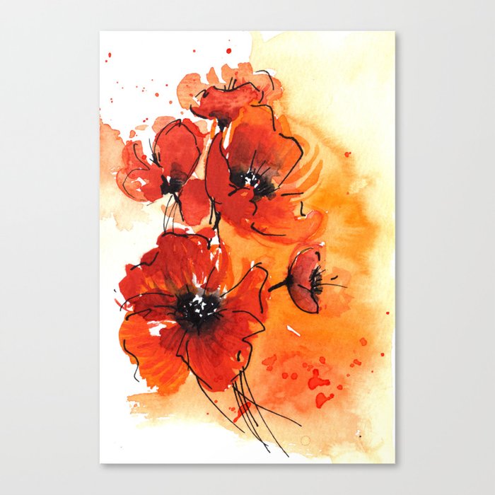Red Poppy Flowers Watercolor Painting Canvas Print By