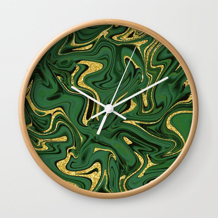 Luxury Marble Pattern in Emerald, Gold, Green and Copper Wall Clock
