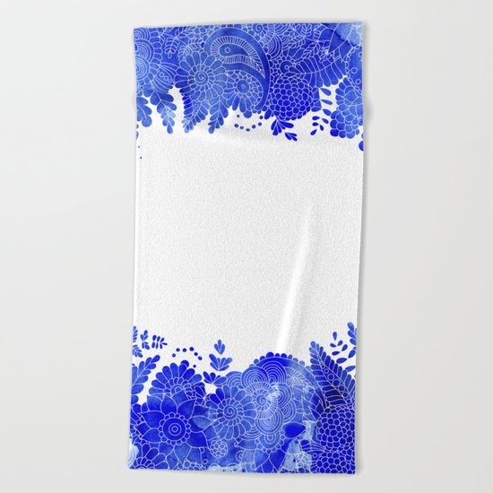 Blue Floral Pattern 04 Beach Towel