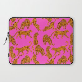 Abstract leopard with red lips illustration in fuchsia background  Laptop Sleeve