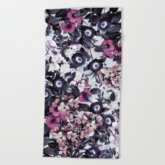 Bohemian Floral Nights Pink and Gray Beach Towel