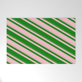 [ Thumbnail: Pink and Green Colored Striped/Lined Pattern Welcome Mat ]