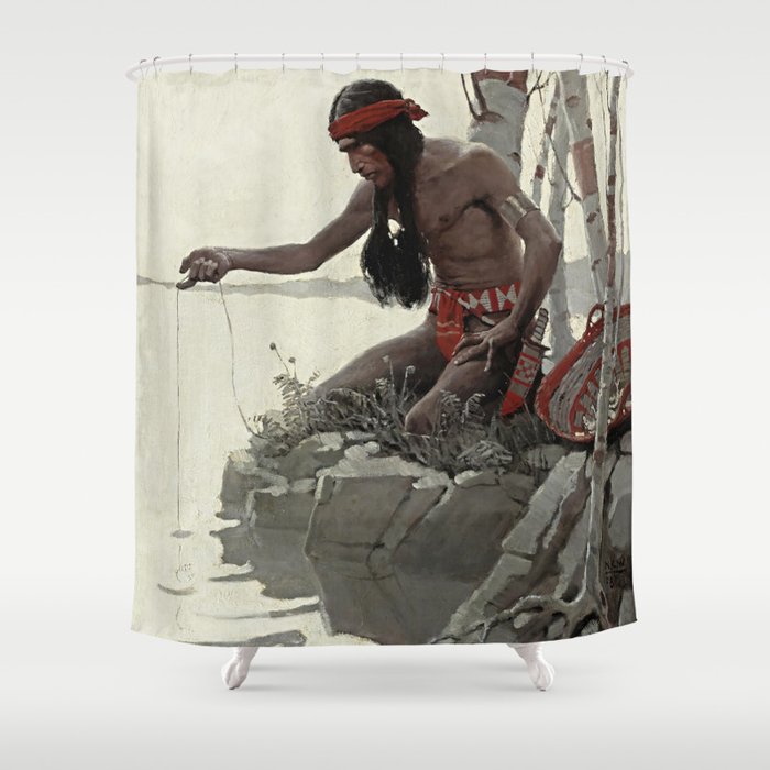 N C Wyeth Vintage Western Painting Fishing Shower Curtain By