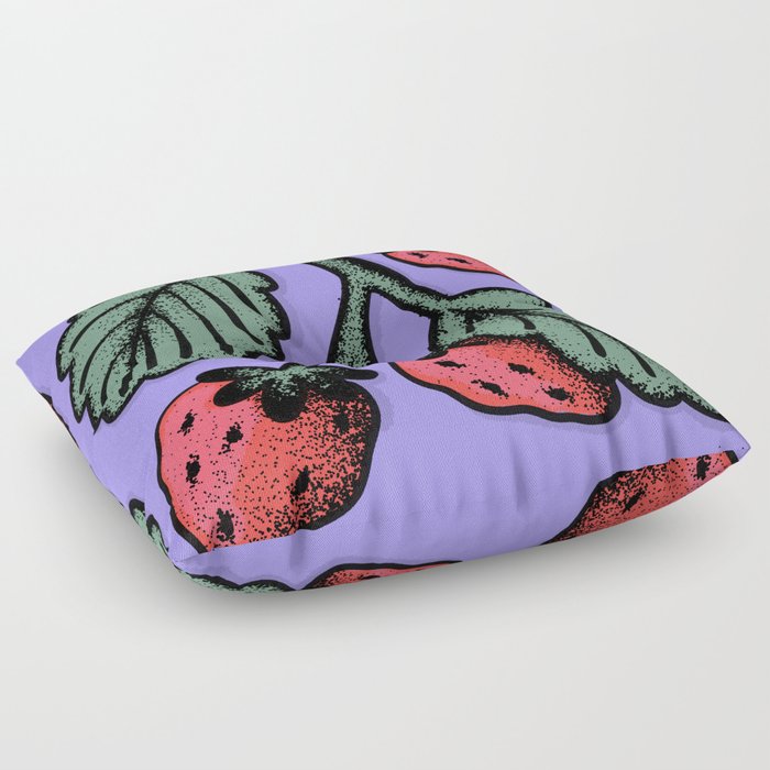 Grainy Strawberry Illustration Floor Pillow