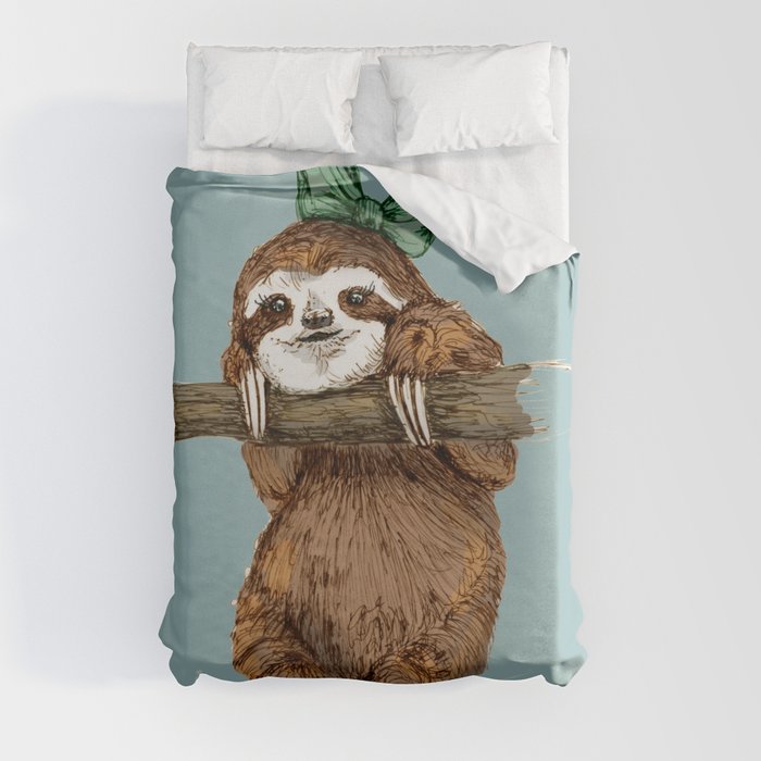 Sloth with Bow Duvet Cover
