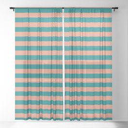 [ Thumbnail: Dark Salmon & Teal Colored Lined Pattern Sheer Curtain ]