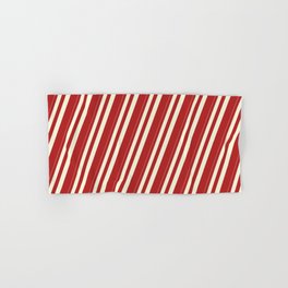 [ Thumbnail: Beige & Red Colored Lined/Striped Pattern Hand & Bath Towel ]