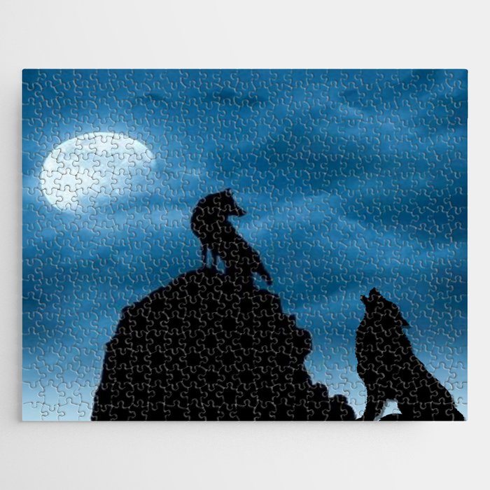 Wolves in a Blue Moonlight Jigsaw Puzzle